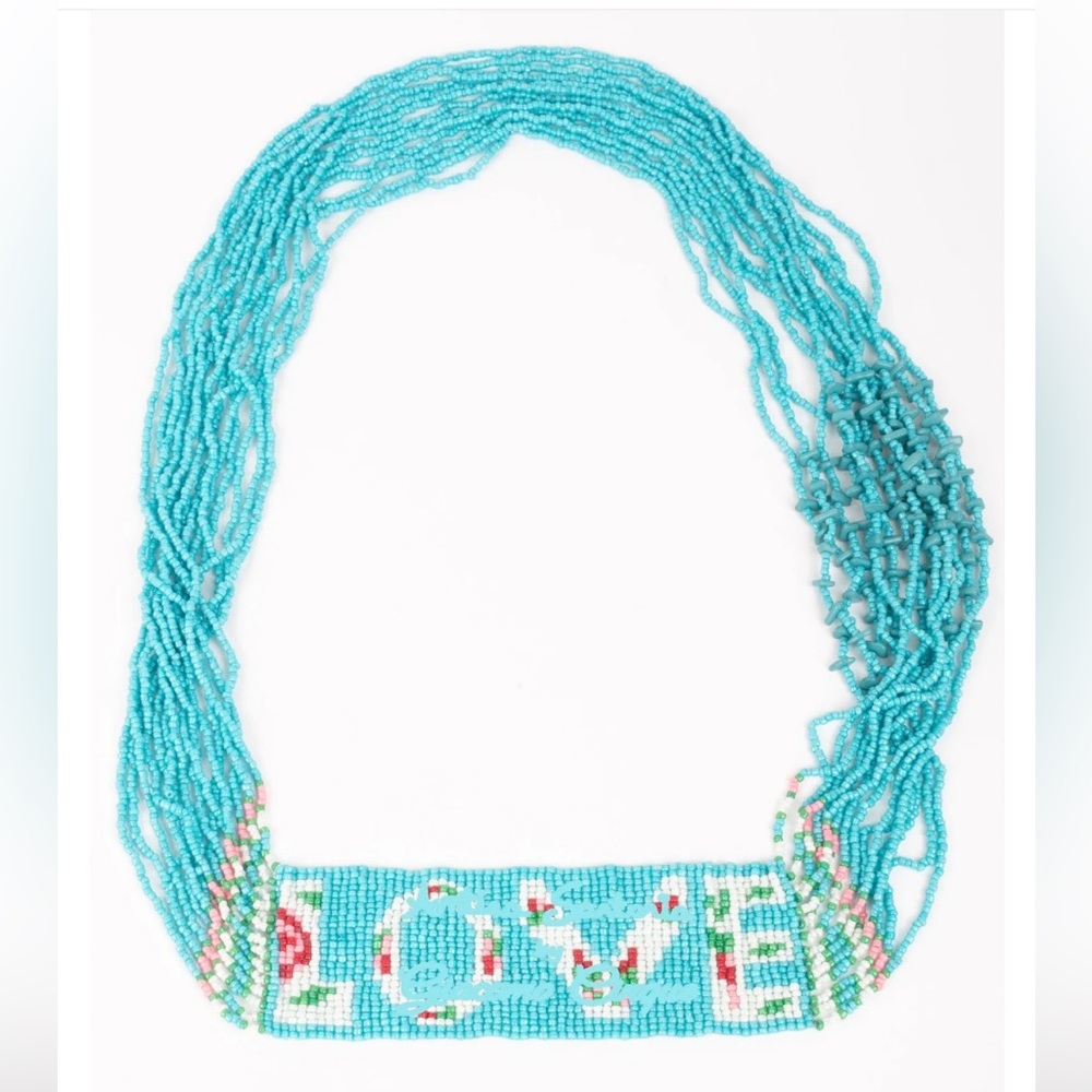 Antica Sartoria LOVE plate Blue 🩵 Elegant Beaded Necklace NWT